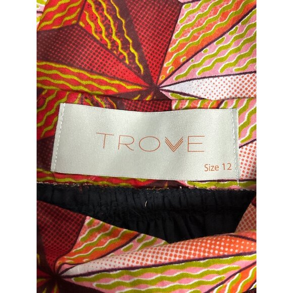 Trove Size 12 Geometric Print Skirt Red & Orange 100% Cotton Dutch Wax Coating - Picture 3 of 6